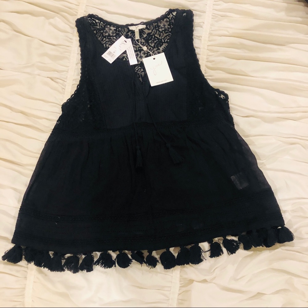 Joie sheer black embroidered blouse NWT!